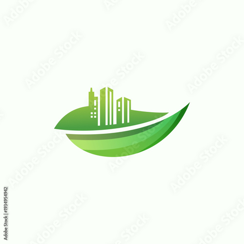 Green City Leaf Logo – Eco Building Nature Architecture Vector Template