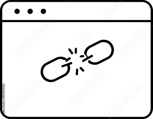 Broken Link Error on Browser Webpage. Minimal Line Art Illustration of a Disconnected Icon for Website Navigation and UI/UX Design.