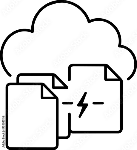 Cloud Data Transfer and Synchronization Minimalist Icon. Fast File Sharing and Storage Concept. Minimal Line Art Illustration.