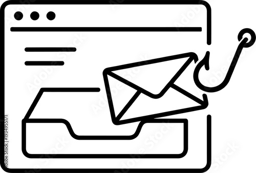 Phishing Email Scam Minimalist Icon - Cybersecurity Threat and Inbox Attack Line Art Illustration