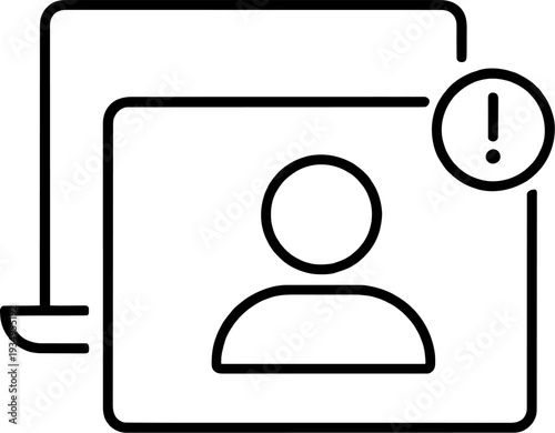 Minimalist Icon of User Profile with Alert. Minimal Line Art Illustration for Identity Verification, Warning, or Important Notification.