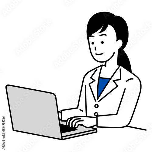ノートパソコンで仕事をする医師の女性