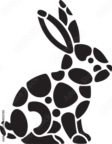 Geometric Mosaic Art of a Black Bunny Silhouette Design