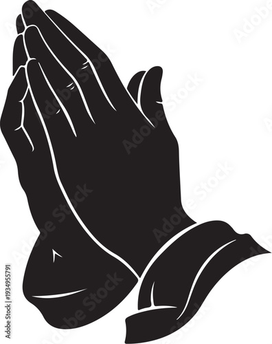Praying Hands in Black and White Silhouette Style Illustration