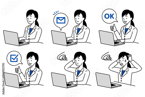 ノートパソコンで仕事をする医師の女性　セット