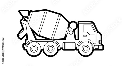 Concrete Mixer Truck Line Art Illustration