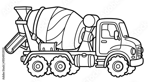 Concrete Mixer Truck Line Art