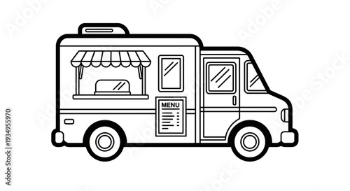 Food truck illustration, simple line art, white background