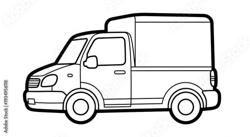 Outline drawing of a small delivery truck with a covered cargo box.