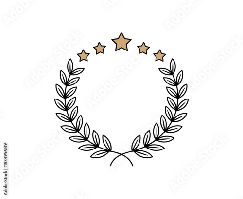 A minimalist vector graphic of a laurel wreath with stars, symbolizing achievement and excellence in a simple, flat design.