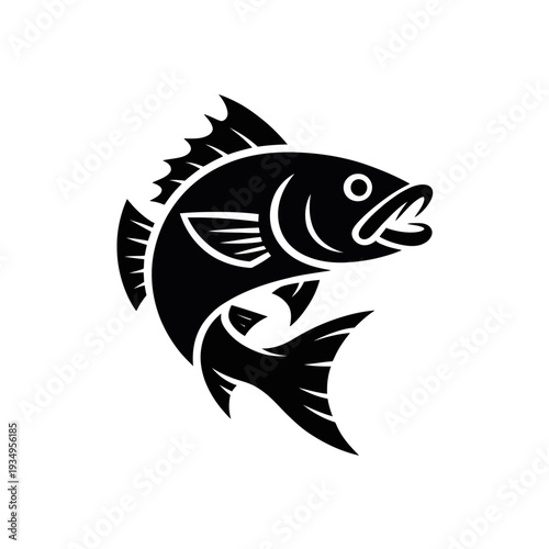 Silhouette of a fish with open mouth black white background 1 transparent background