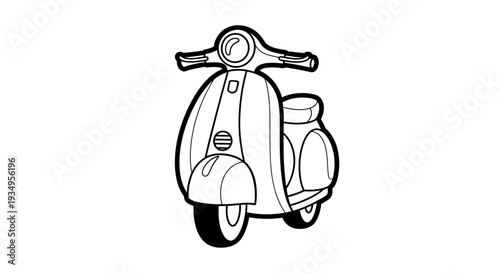 Retro scooter drawing, cartoon style, black and white