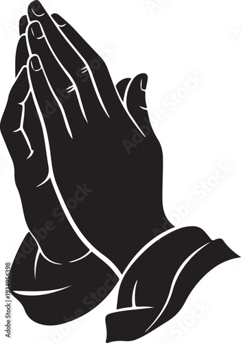 Praying Hands in Black and White Silhouette Style Illustration