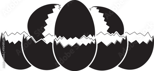 Black and white illustration of cracked eggs in row