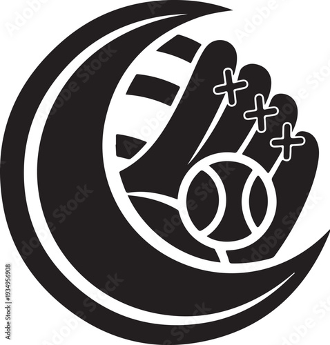 Baseball Hand Glove with Ball and Stitches Icon Design