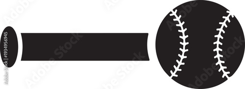 Black baseball bat and ball on white background illustration