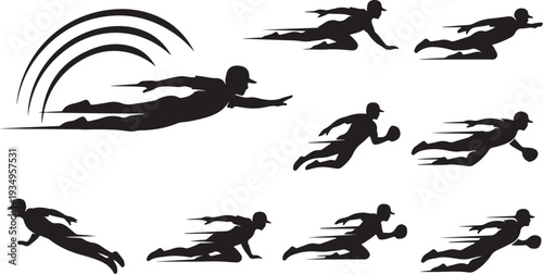 Silhouette of a man running in various dynamic poses
