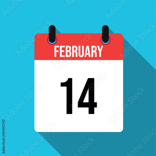 February 14 calendar page date Valentine's Day