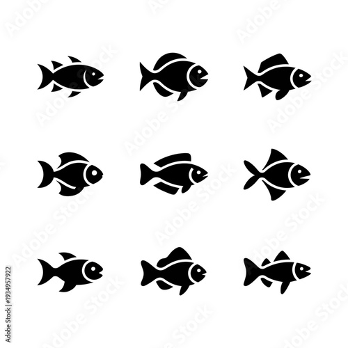 School of fish silhouettes black white background transparent background