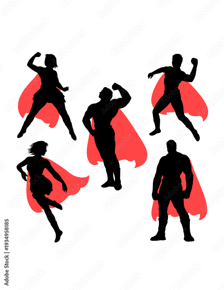 Fototapeta premium Superhero silhouette gesture with red cape illustration