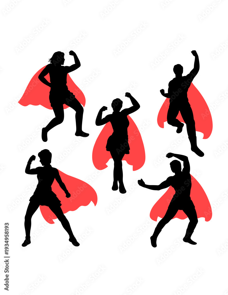 Fototapeta premium Superhero silhouette gesture with red cape illustration