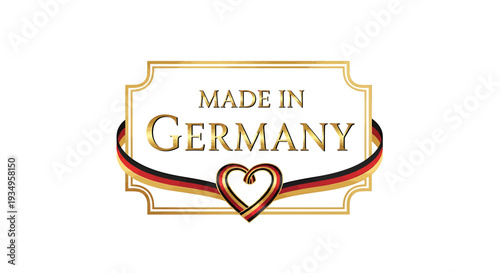 Logo with 'Made in Germany' text and heart symbol on a white background with German flag colors and gold accents, representing German SME growth and quality.