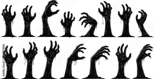 Zombie hand silhouette illustration, horror artwork vector, Halloween design graphic, undead claw icon, spooky night image, scary creepy artwork