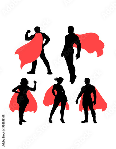 Superhero silhouette gesture with red cape illustration
