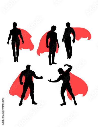 Superhero silhouette gesture with red cape illustration