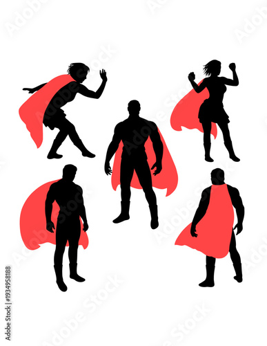 Superhero silhouette gesture with red cape illustration