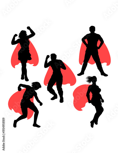 Superhero silhouette gesture with red cape illustration