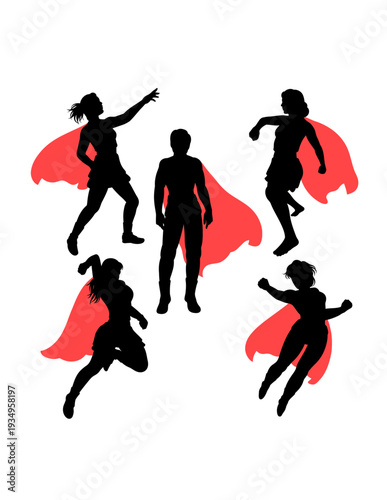 Superhero silhouette gesture with red cape illustration