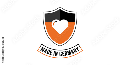 Close-up of a 'Made in Germany' logo with a heart on a shield, symbolizing German SME growth and quality.