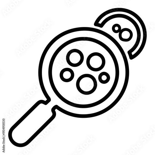 Microscopic view of cells or organisms under a magnifying glass, illustrating scientific research and discovery