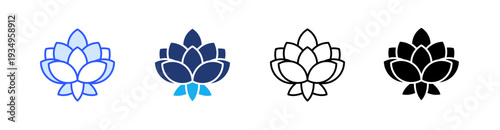Lotus Flower Multiple Style Icon Set Vector 