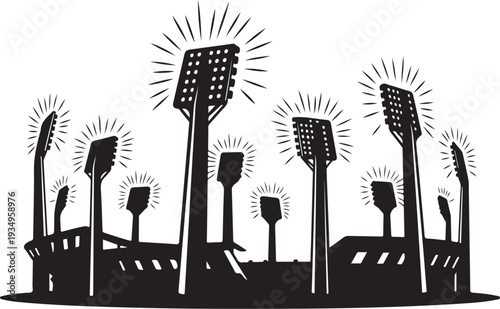 Stadium lights shining brightly in the dark night sky