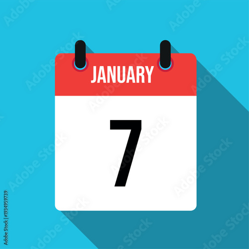 January 7 calendar page date number 7 red and white