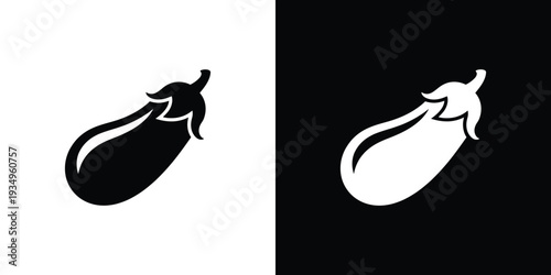 Black and white eggplant silhouettes on split background 1