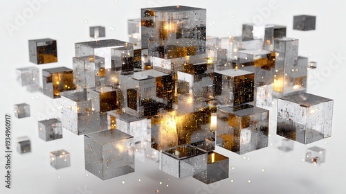futuristic blockchain concept using abstract cubes isolated on white background