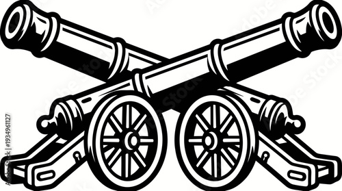 Crossed Cannons Artillery Vector Illustration