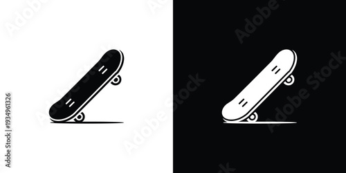 Black and white skateboard on split background symbol