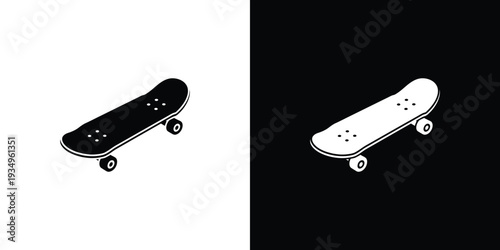 Black and white skateboards on split background wheels
