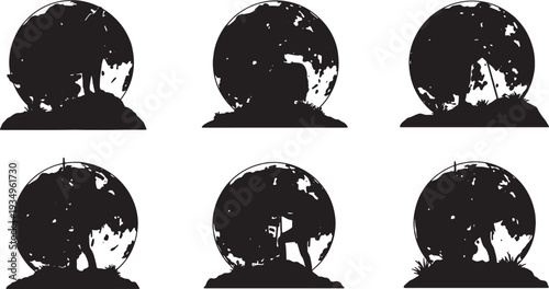 Dramatic Moonlit Explorer Silhouettes Collection of Six