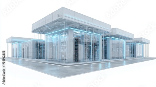 futuristic data center infrastructure model isolated on white background