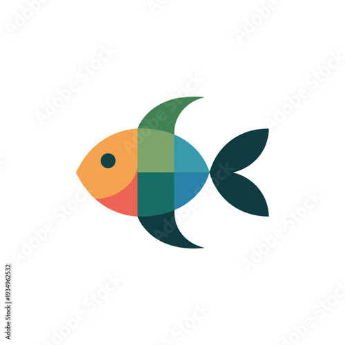 Colorful geometric fish with transparent background isolated