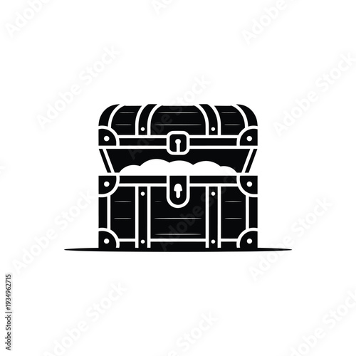 Black treasure chest with gold coins spilling out symbol