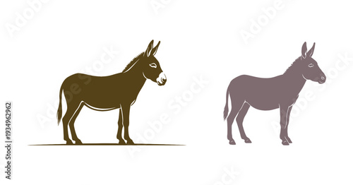 Donkey animal silhouette in monochrome black, simple illustration.