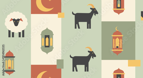 Islamic Symbols and Animals in Pattern.