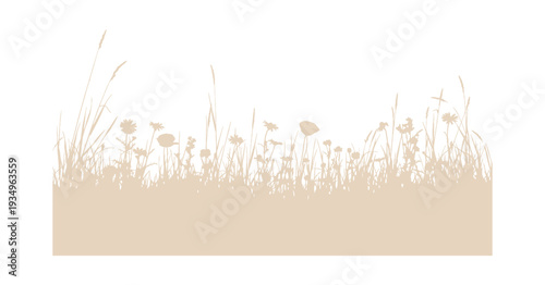 Mixed floral and grass silhouettes, isolated vector elements.