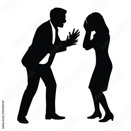 Silhouette of a man and woman in a tense confrontational exchange